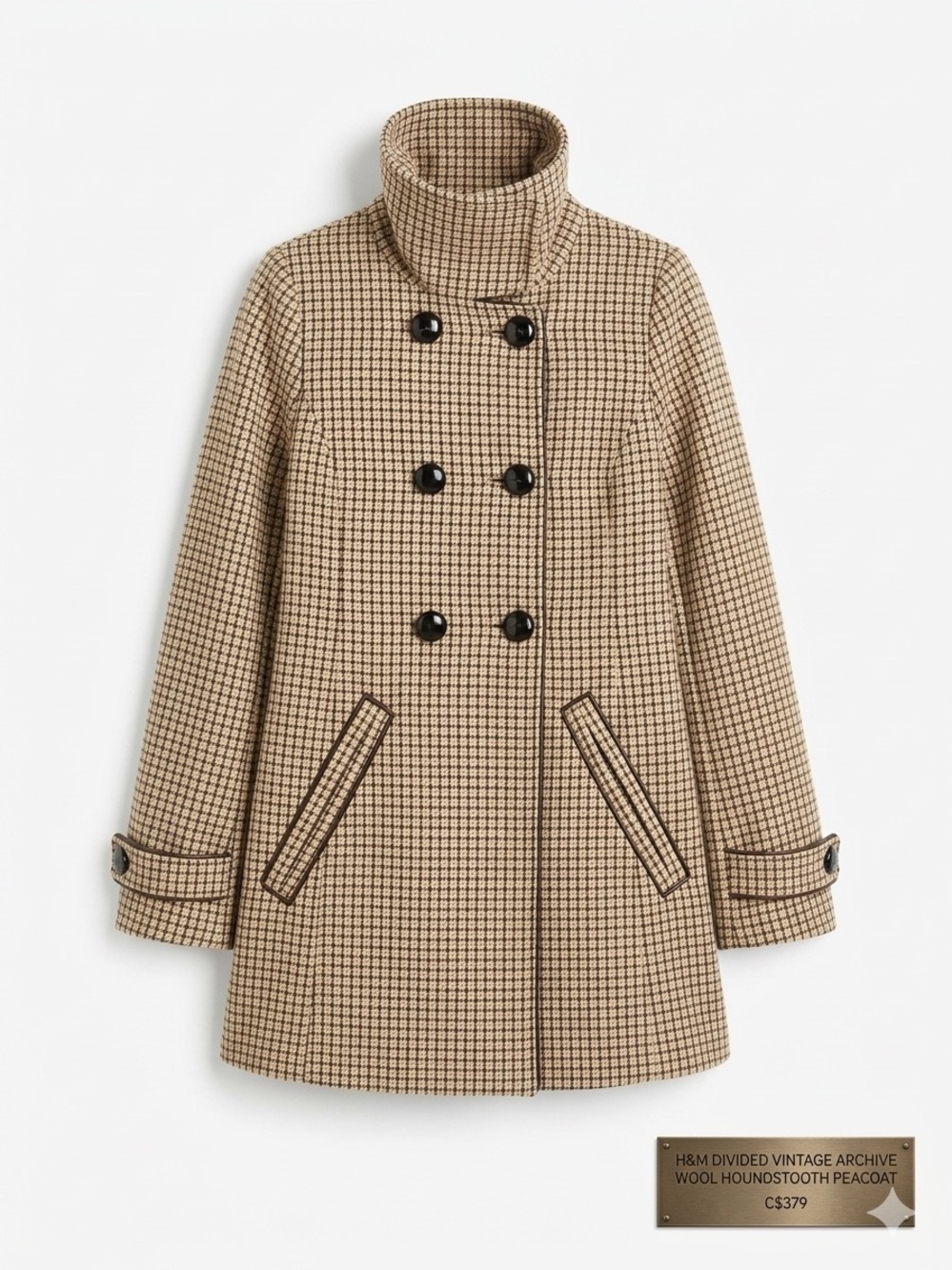 Archive 50% Wool Houndstooth Peacoat - '70s British Mod Revival